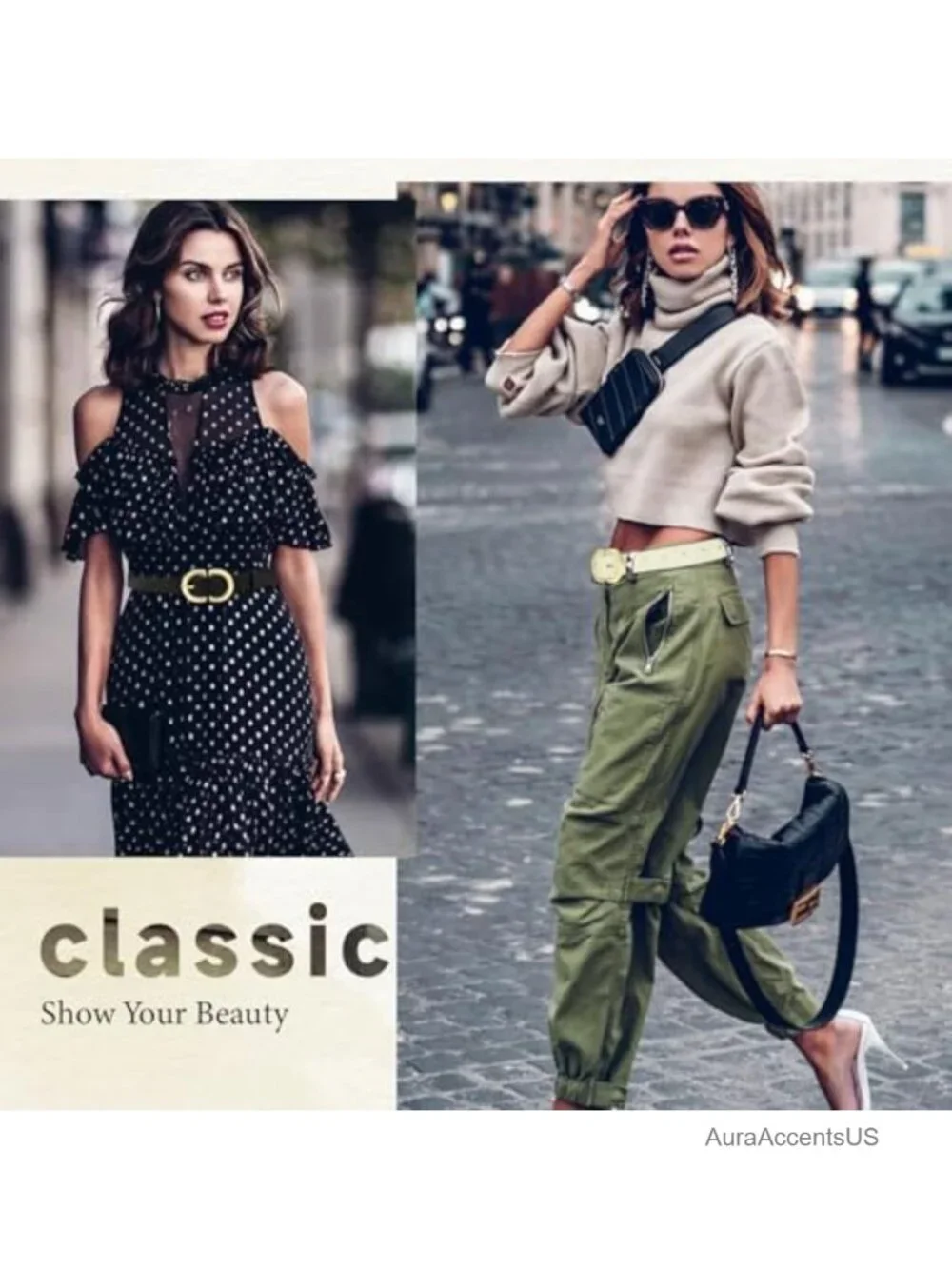 4 Pack Faux Leather Belts for Women Gold Buckle Waist Belt Dress Casual